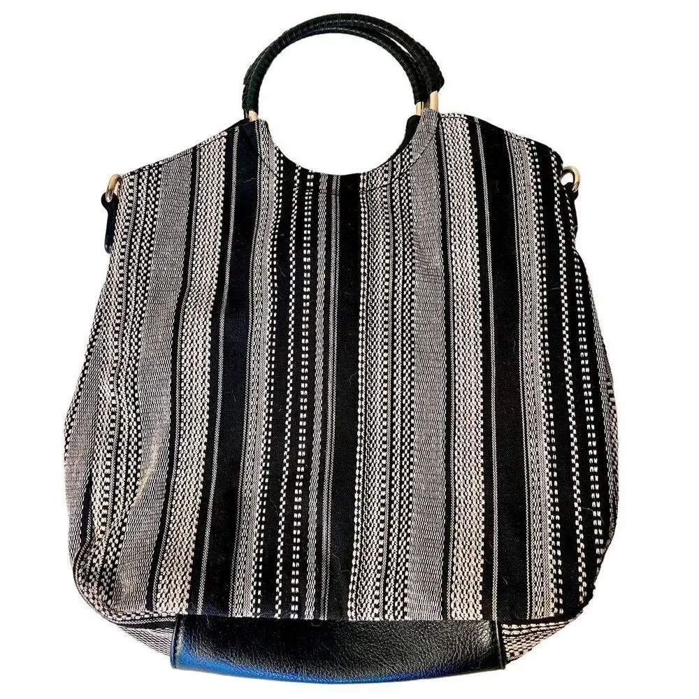 Sole Society Nordstrom Womens Black & White Handbag Tote Boho Purse